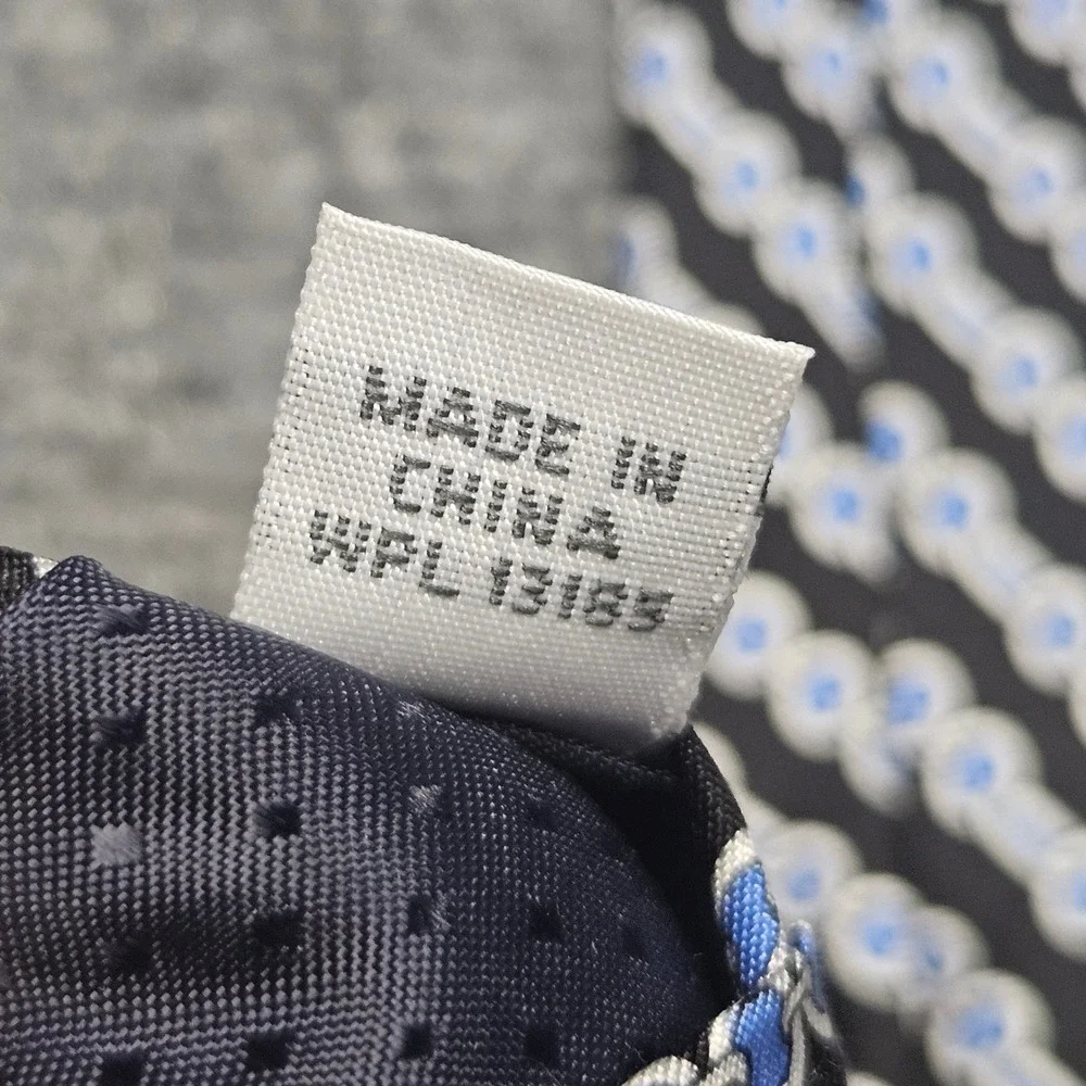 Burma‎ Bibas Silk Tie Black Blue Chain Link Pattern 100% Silk Classic Neckwear